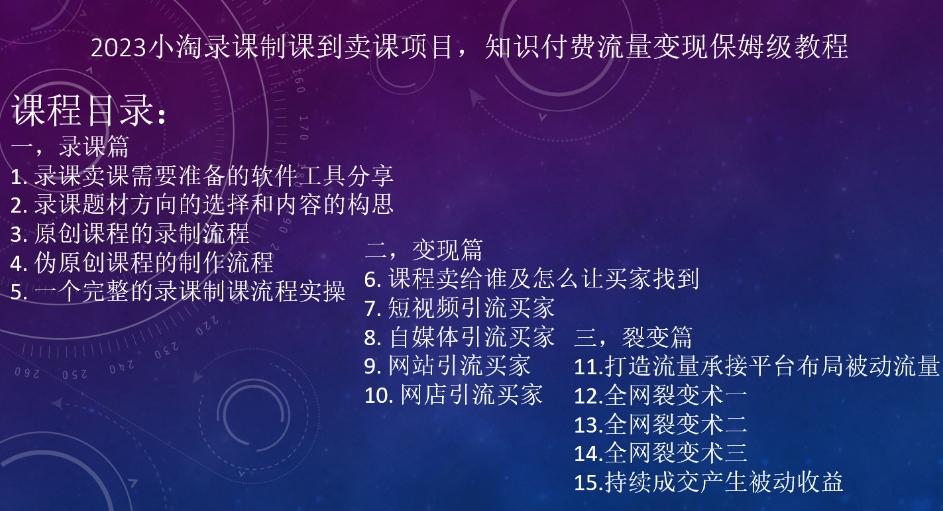 2023小淘录课制课到卖课项目，知识付费流量变现保姆级教程-云创网