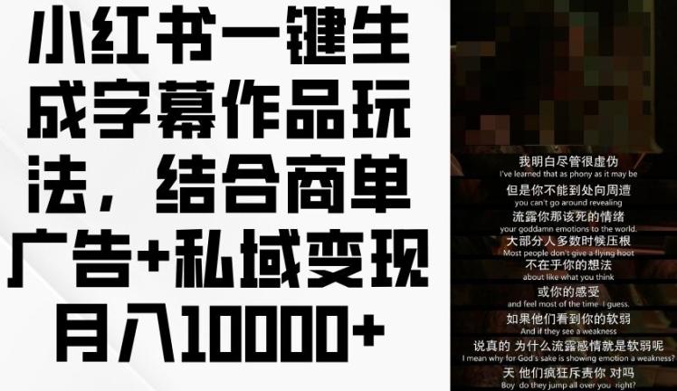 小红书一键生成字幕作品玩法，结合商单广告+私域变现月入1w+【揭秘】-云创网