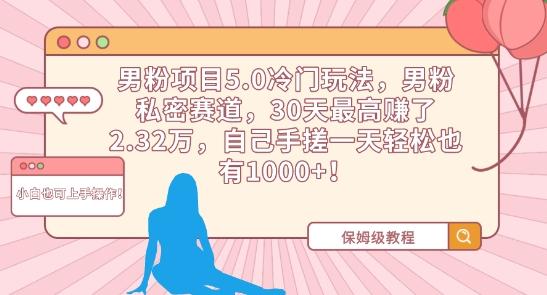 男粉项目5.0冷门玩法，男粉私密赛道，30天最高赚了2.32万，自己手搓一天轻松也有1000+【揭秘】-云创网